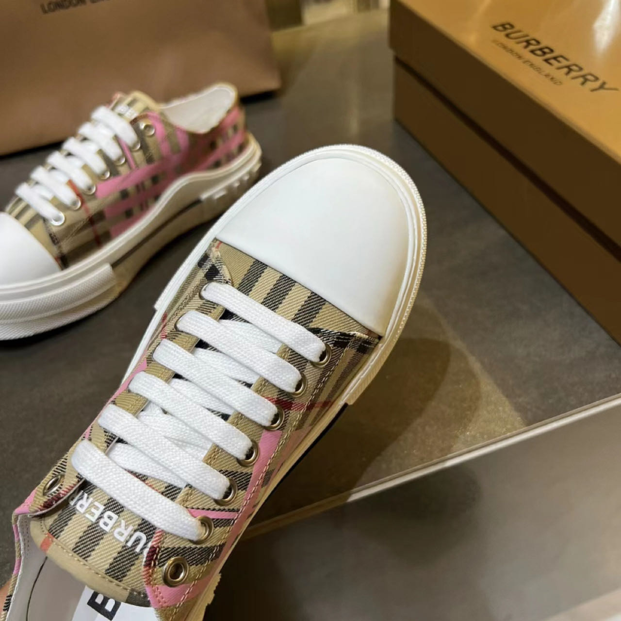 Burberry Check Cotton Sneakers - DopestKickz
