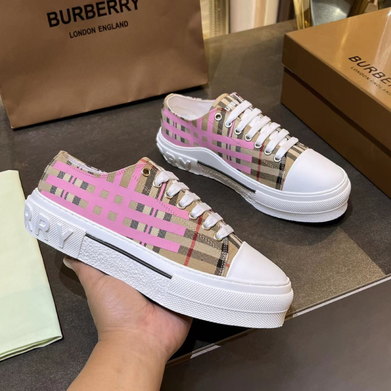 Burberry Check Cotton Sneakers - DopestKickz