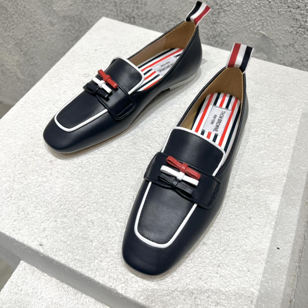 Thom Browne Navy Calf Leather Flexible Leather Sole 3-bow Loafer - DopestKickz