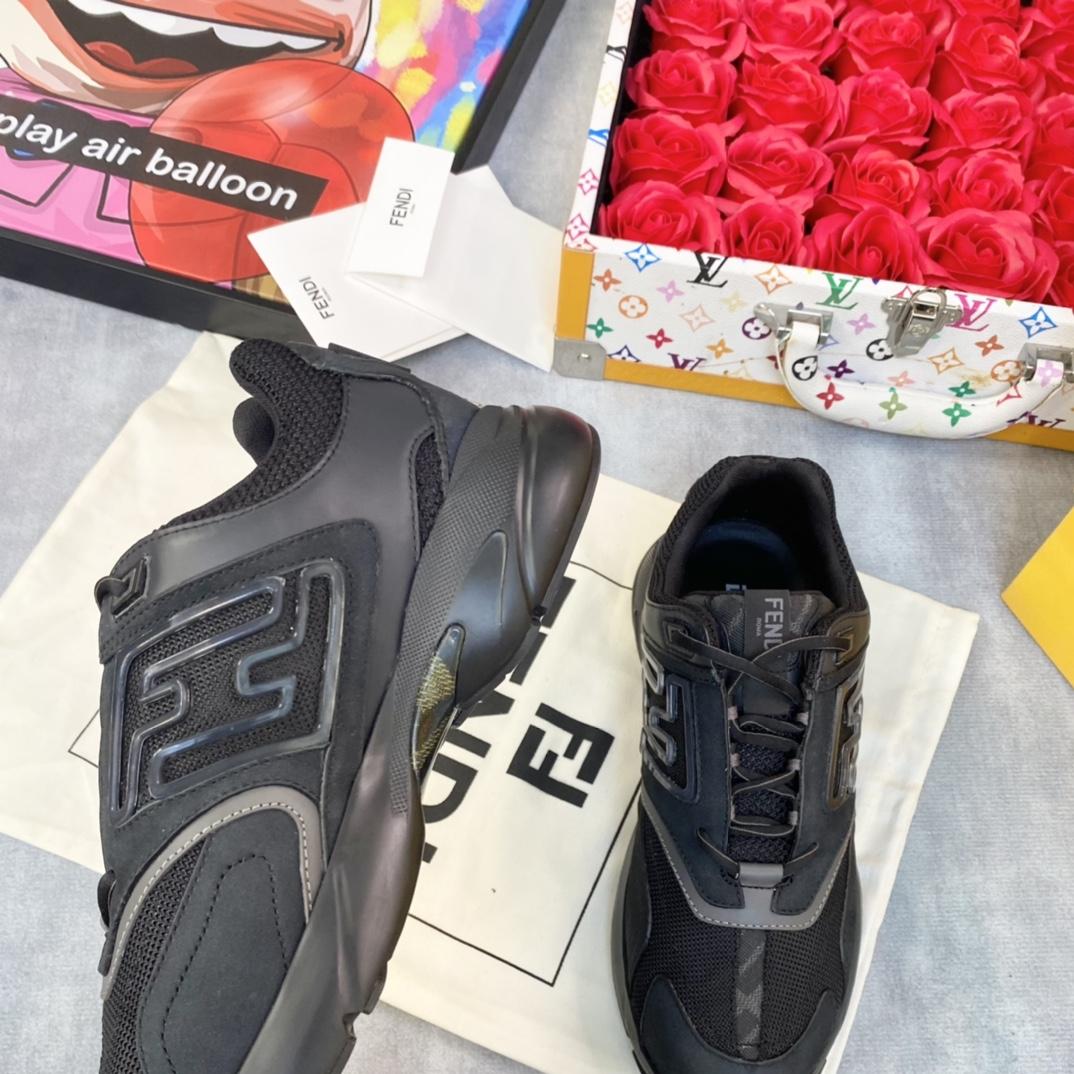 Fendi Faster Trainers Black Nubuck Leather Low-tops Sneakers - DopestKickz