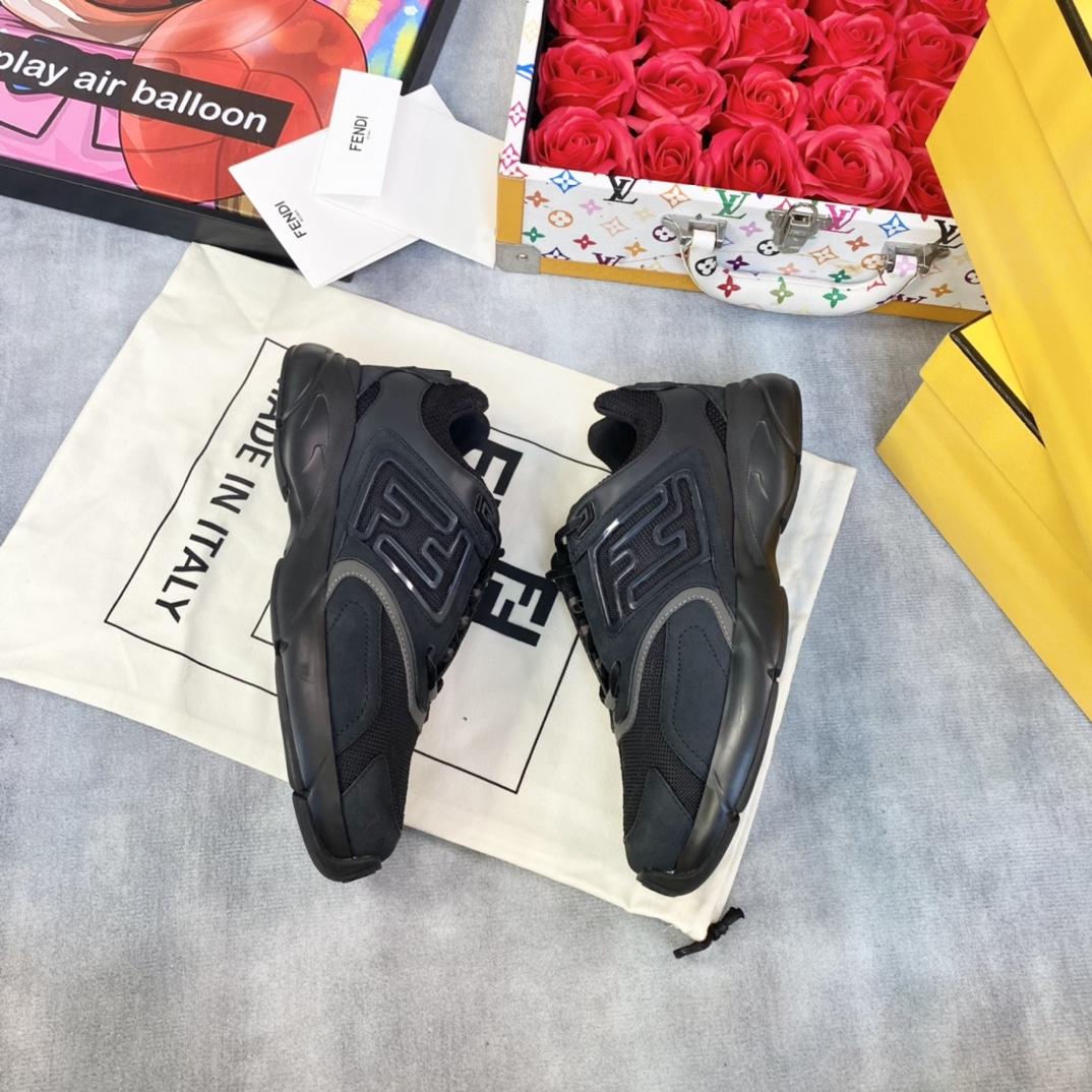 Fendi Faster Trainers Black Nubuck Leather Low-tops Sneakers - DopestKickz