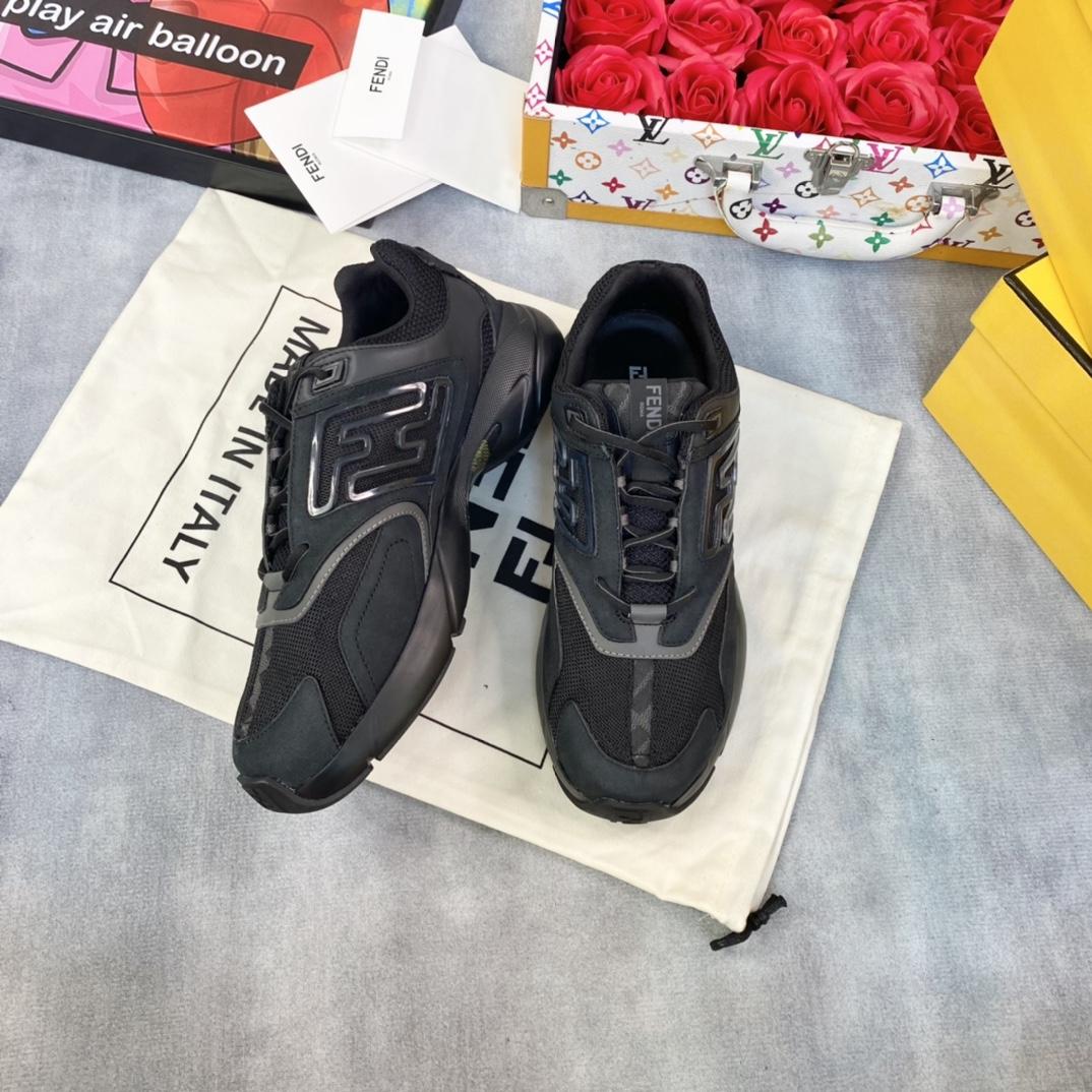 Fendi Faster Trainers Black Nubuck Leather Low-tops Sneakers - DopestKickz