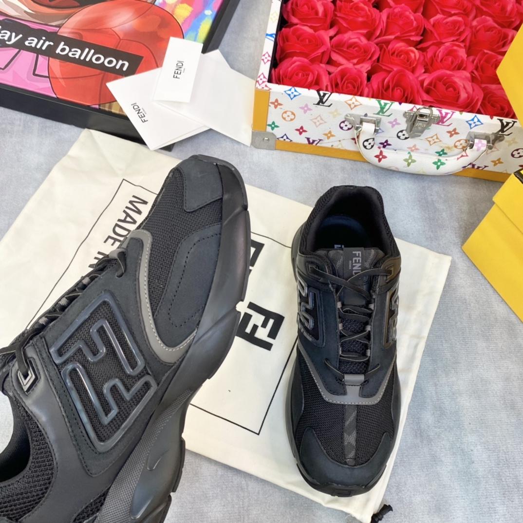 Fendi Faster Trainers Black Nubuck Leather Low-tops Sneakers - DopestKickz