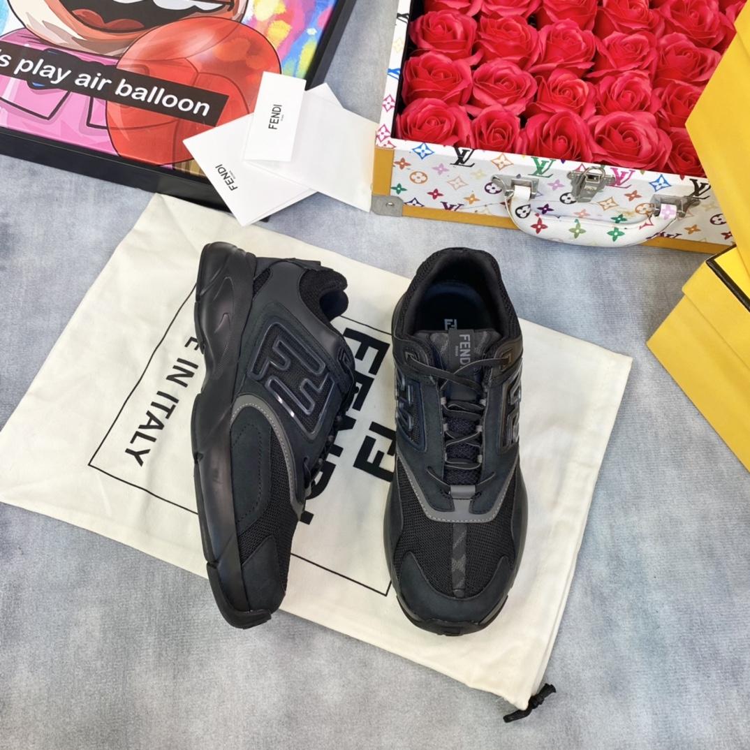 Fendi Faster Trainers Black Nubuck Leather Low-tops Sneakers - DopestKickz