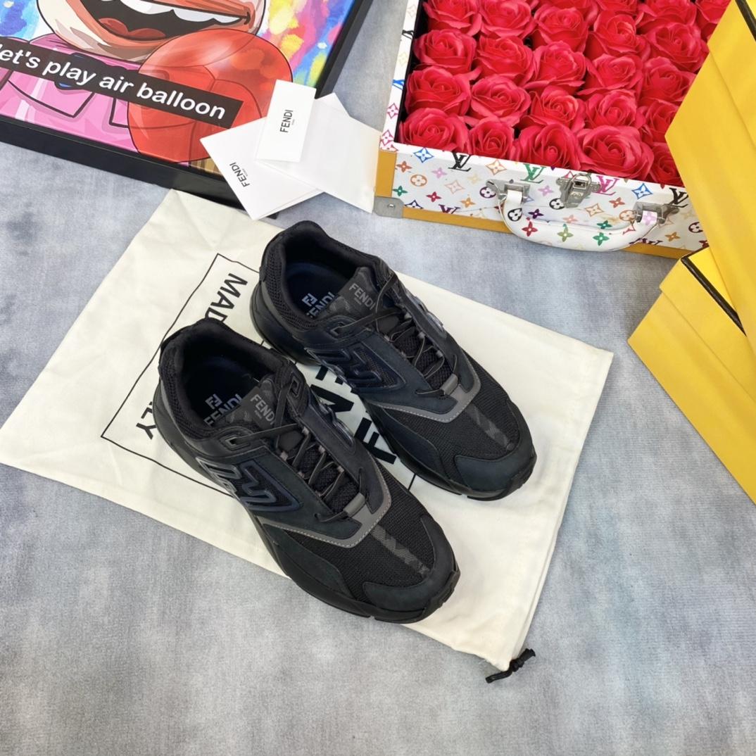 Fendi Faster Trainers Black Nubuck Leather Low-tops Sneakers - DopestKickz