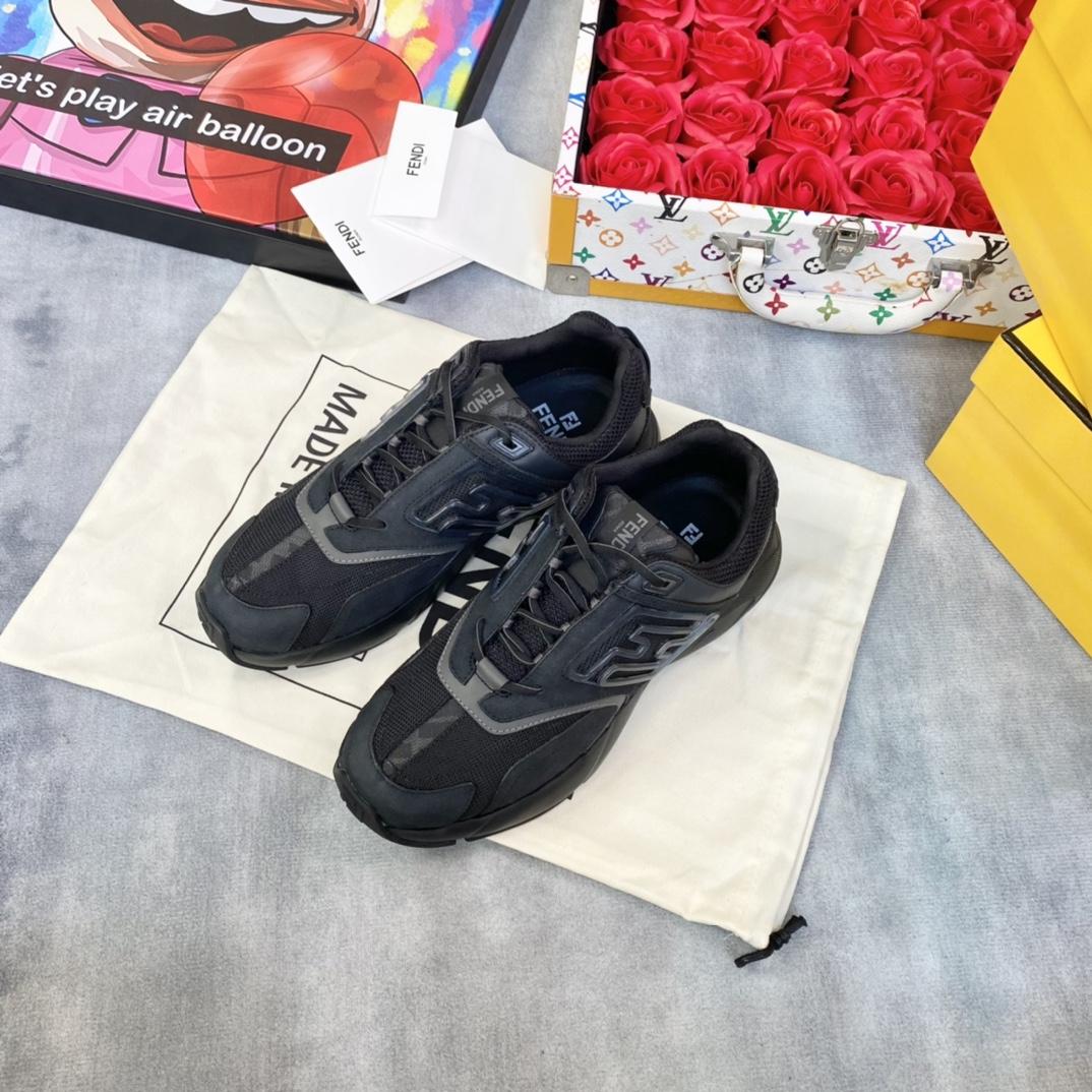 Fendi Faster Trainers Black Nubuck Leather Low-tops Sneakers - DopestKickz