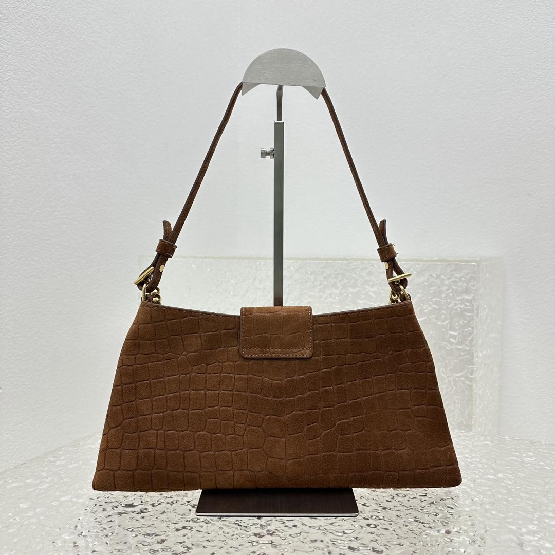 Celine Wiltern Clutch Triomphe Soft In Crocodile Embossed Suede Calfskin Brown  - DopestKickz