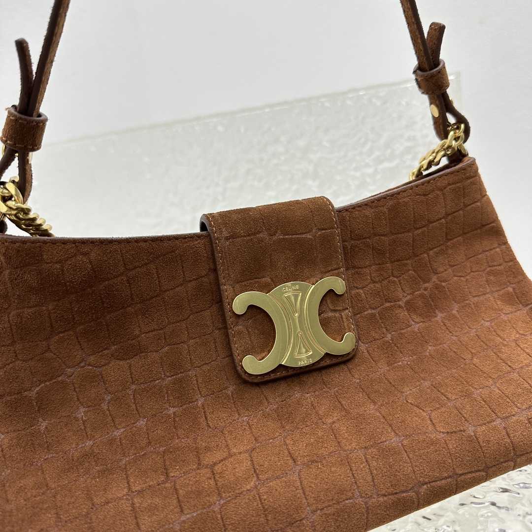 Celine Wiltern Clutch Triomphe Soft In Crocodile Embossed Suede Calfskin Brown  - DopestKickz