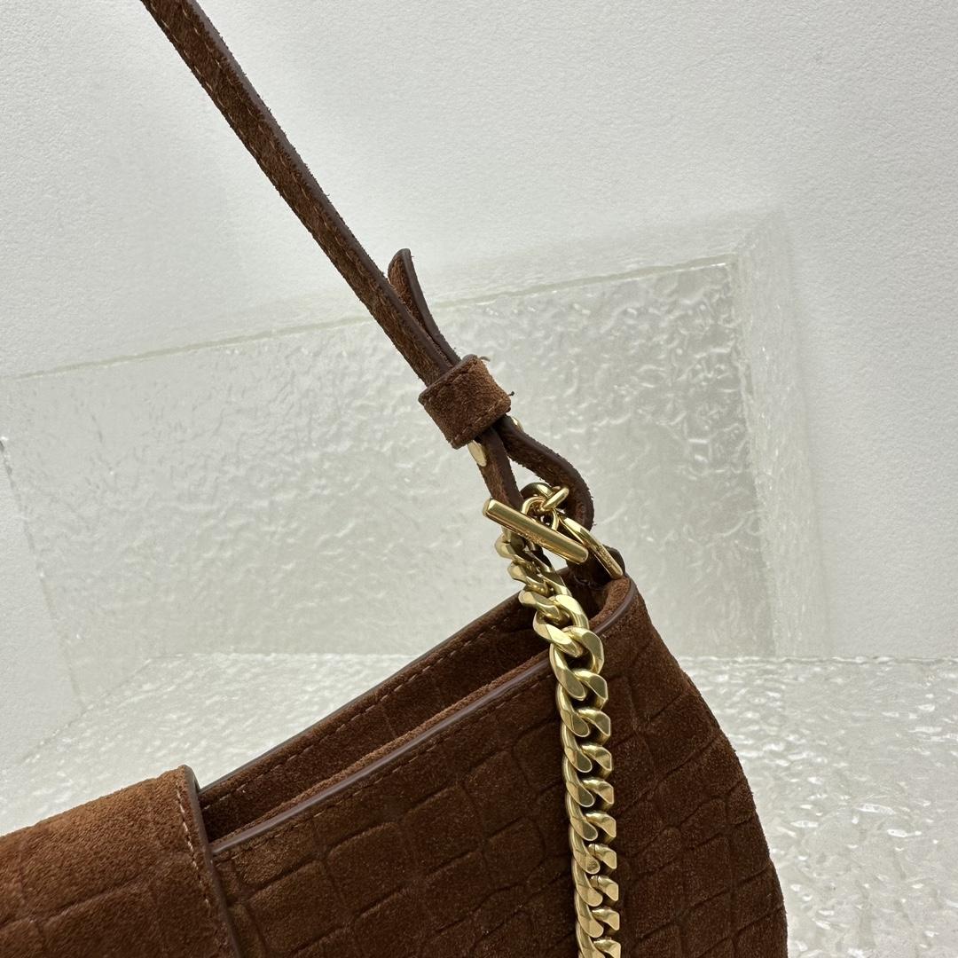 Celine Wiltern Clutch Triomphe Soft In Crocodile Embossed Suede Calfskin Brown  - DopestKickz