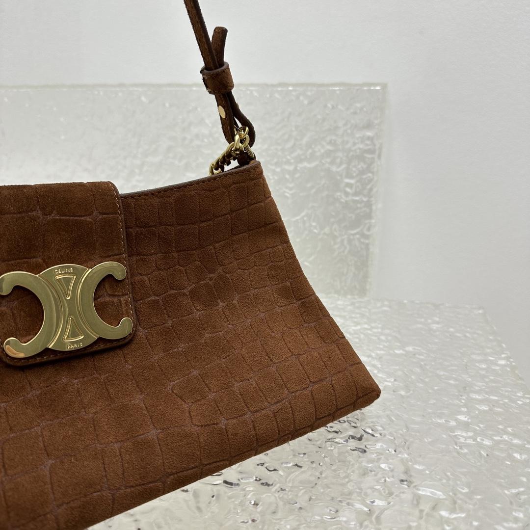 Celine Wiltern Clutch Triomphe Soft In Crocodile Embossed Suede Calfskin Brown  - DopestKickz