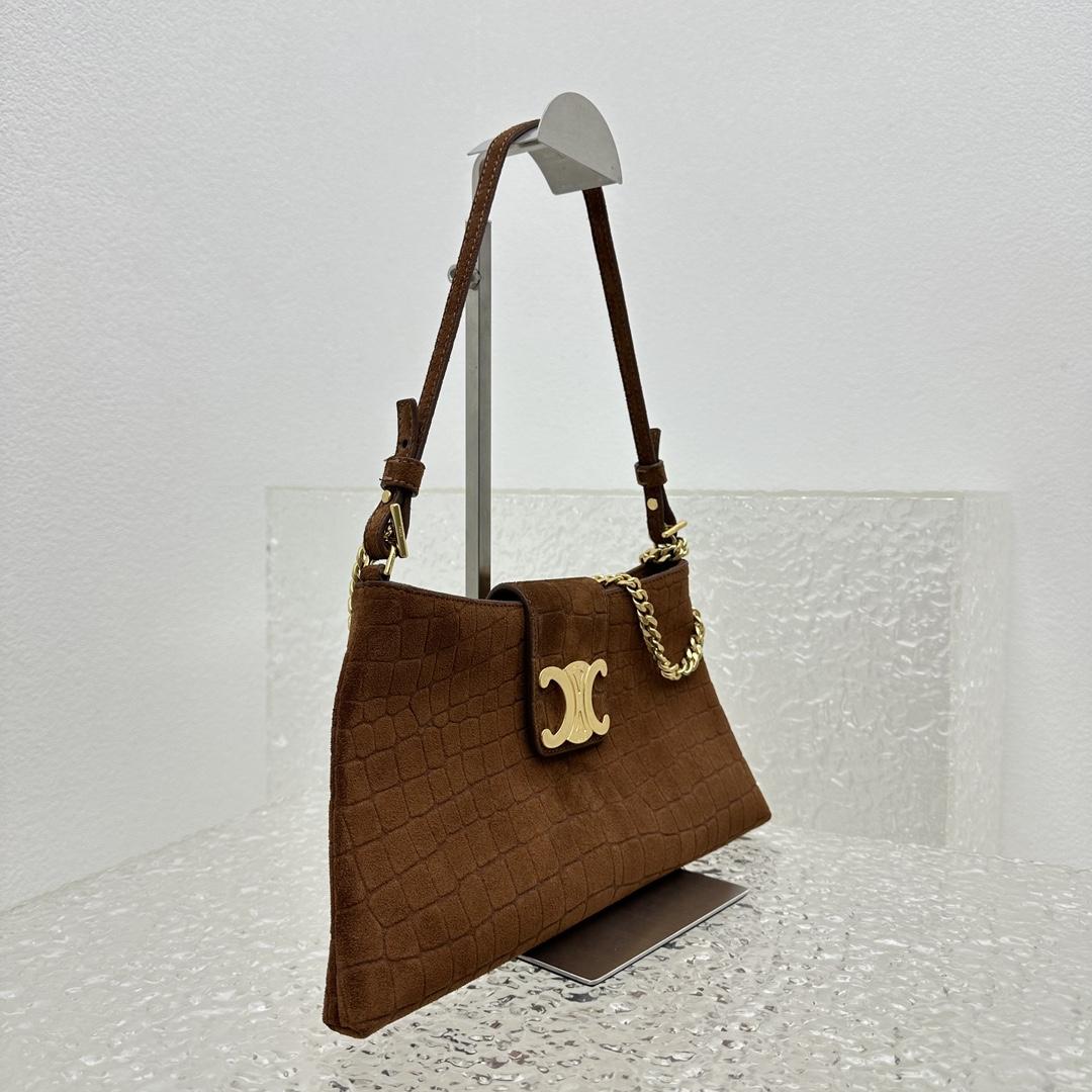 Celine Wiltern Clutch Triomphe Soft In Crocodile Embossed Suede Calfskin Brown  - DopestKickz