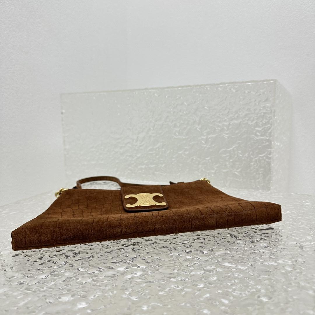 Celine Wiltern Clutch Triomphe Soft In Crocodile Embossed Suede Calfskin Brown  - DopestKickz