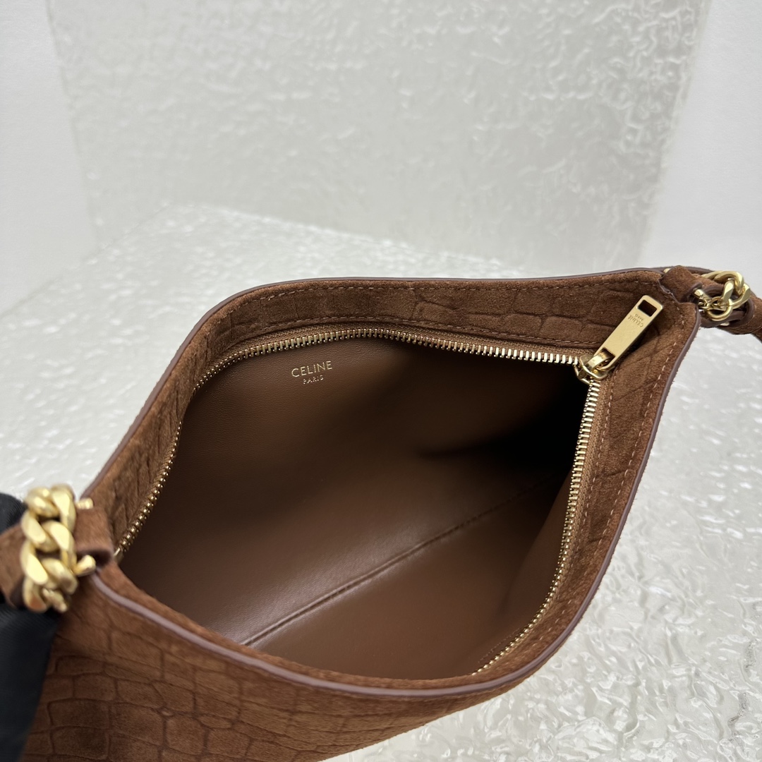 Celine Wiltern Clutch Triomphe Soft In Crocodile Embossed Suede Calfskin Brown  - DopestKickz