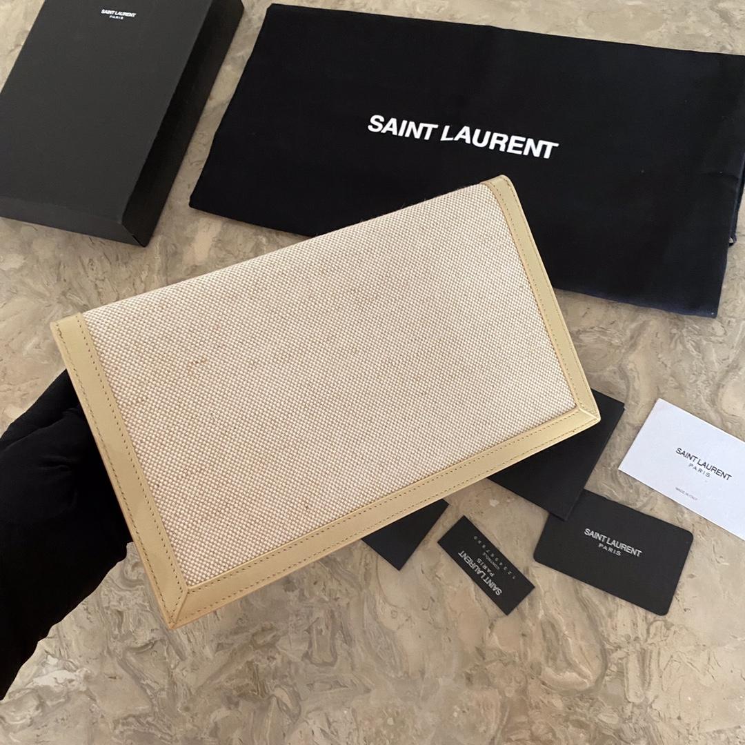 Saint Laurent Uptown Leather-trimmed Raffia Pouch (27-16-2cm) - DopestKickz