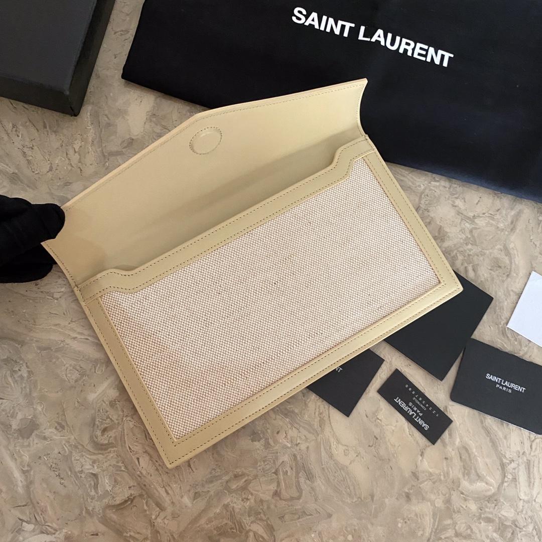 Saint Laurent Uptown Leather-trimmed Raffia Pouch (27-16-2cm) - DopestKickz