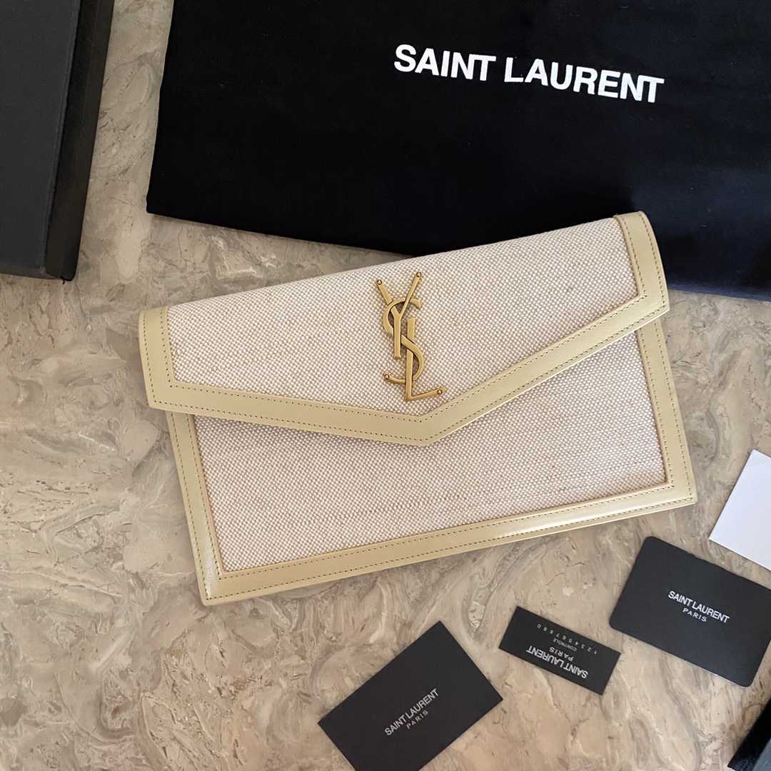 Saint Laurent Uptown Leather-trimmed Raffia Pouch (27-16-2cm) - DopestKickz