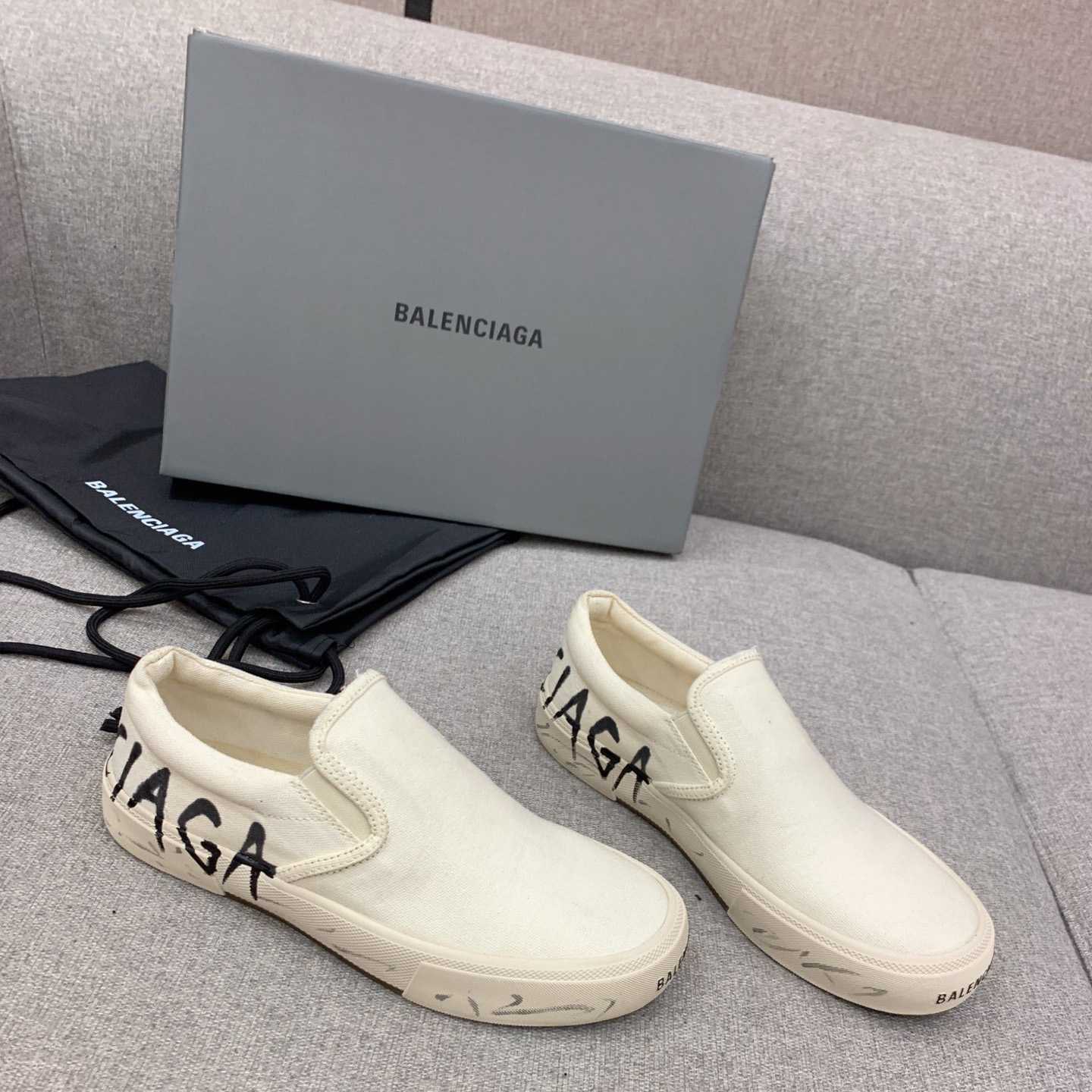Balenciaga Paris Slip On Graffiti Sneaker In White  - DopestKickz