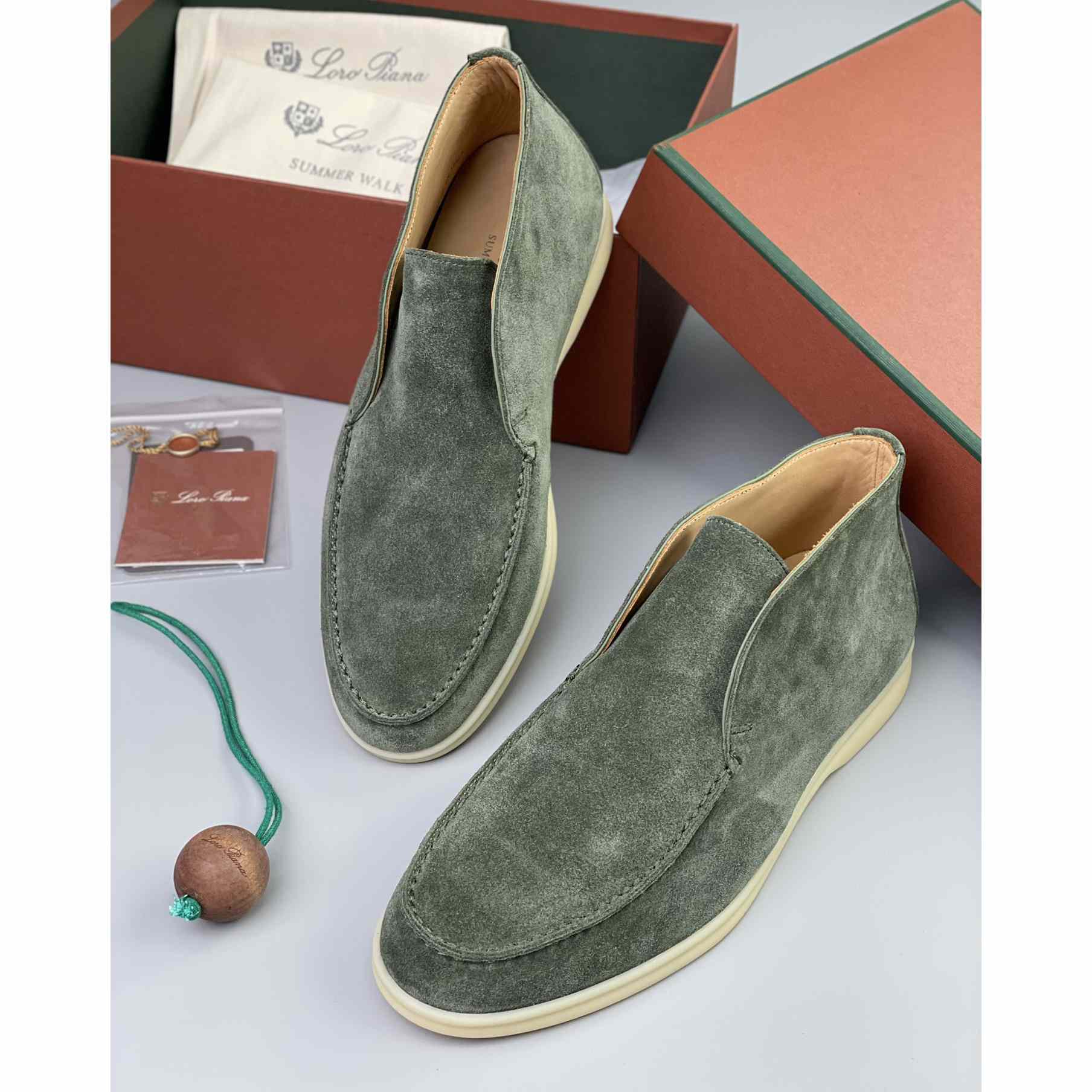 Loro Piana White Sole Summer Walk Loafers In Caviar - DopestKickz