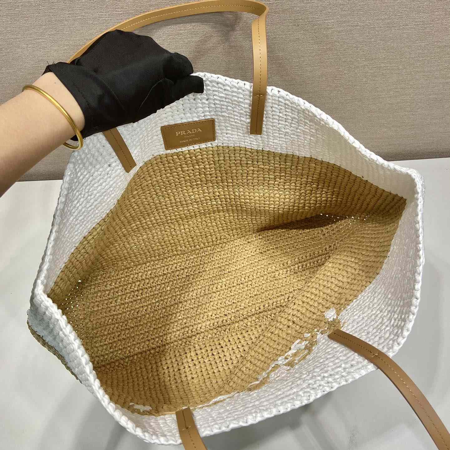 Prada Raffia And Leather Tote Bag - DopestKickz