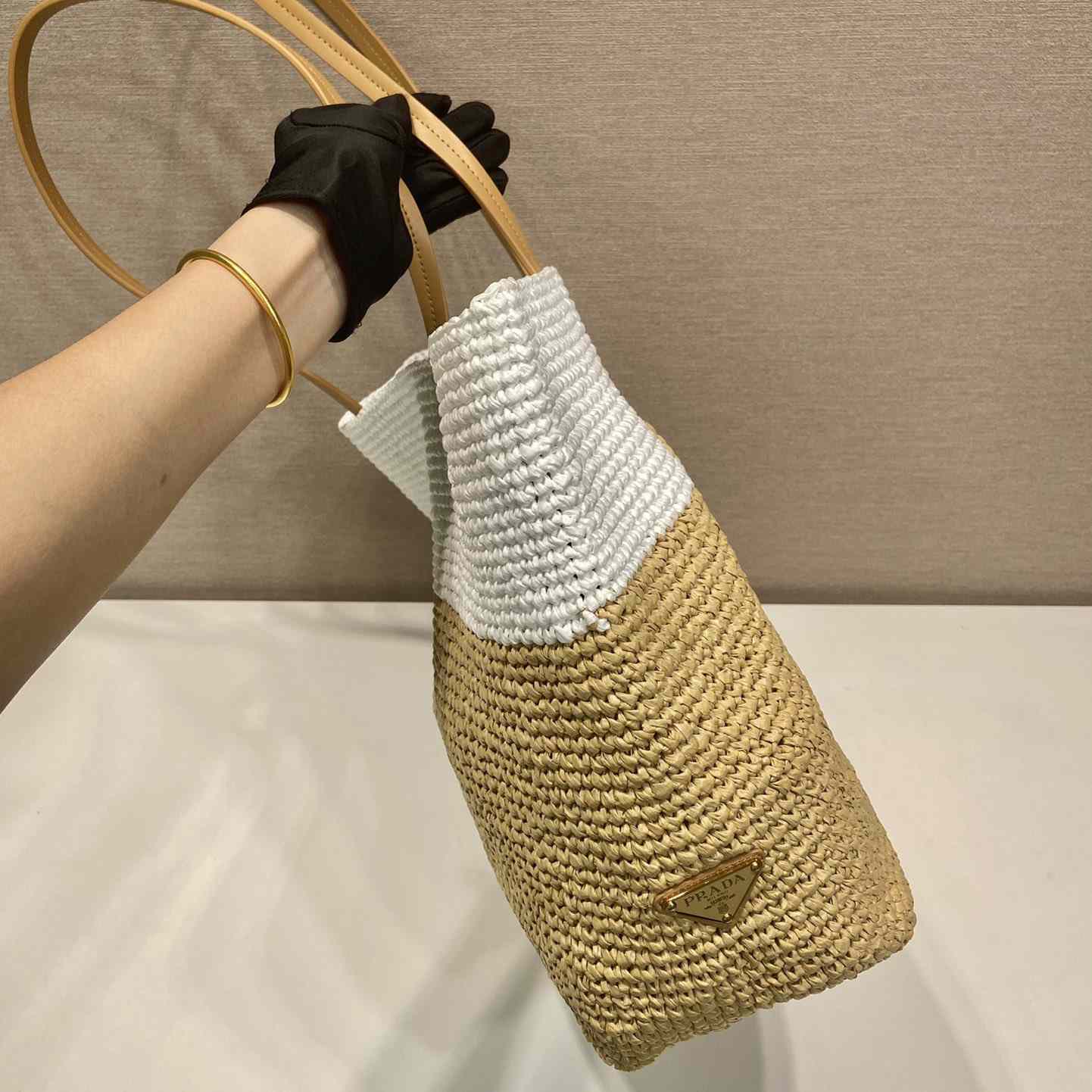 Prada Raffia And Leather Tote Bag - DopestKickz