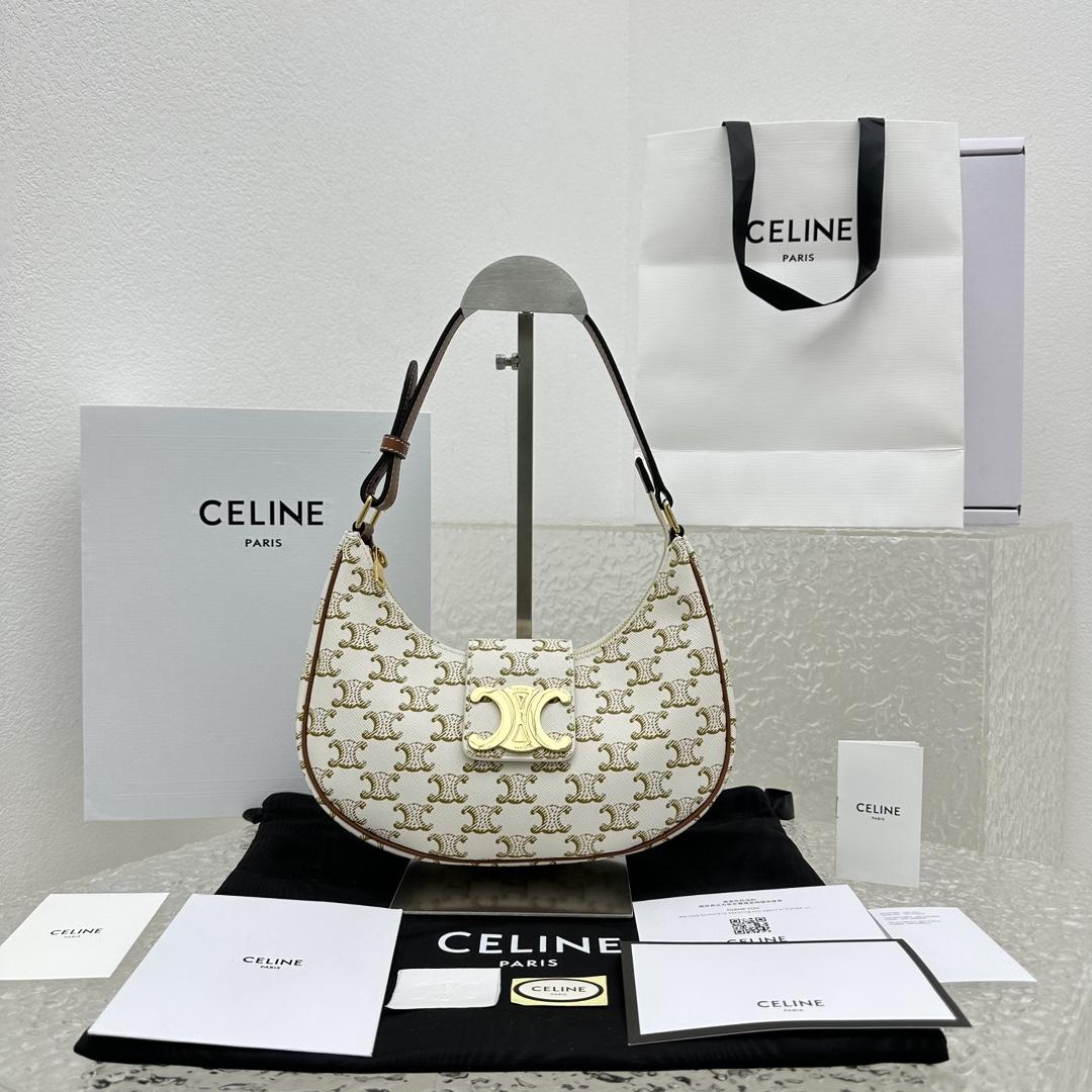 Celine Ava Triomphe Soft Bag In Triomphe Canvas And Calfskin - DopestKickz