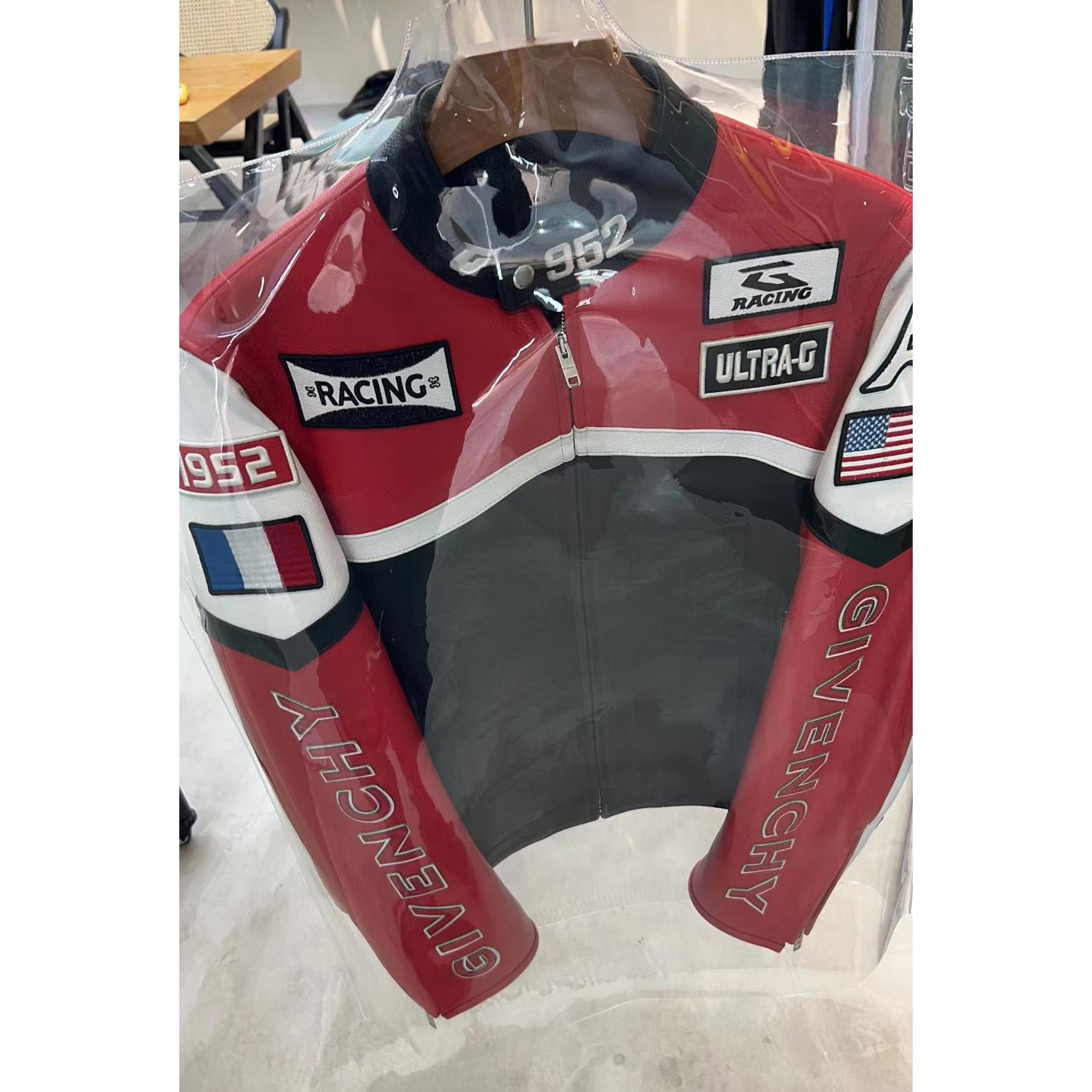 Givenchy Men's Red 4g Motif Biker Jacket - DopestKickz