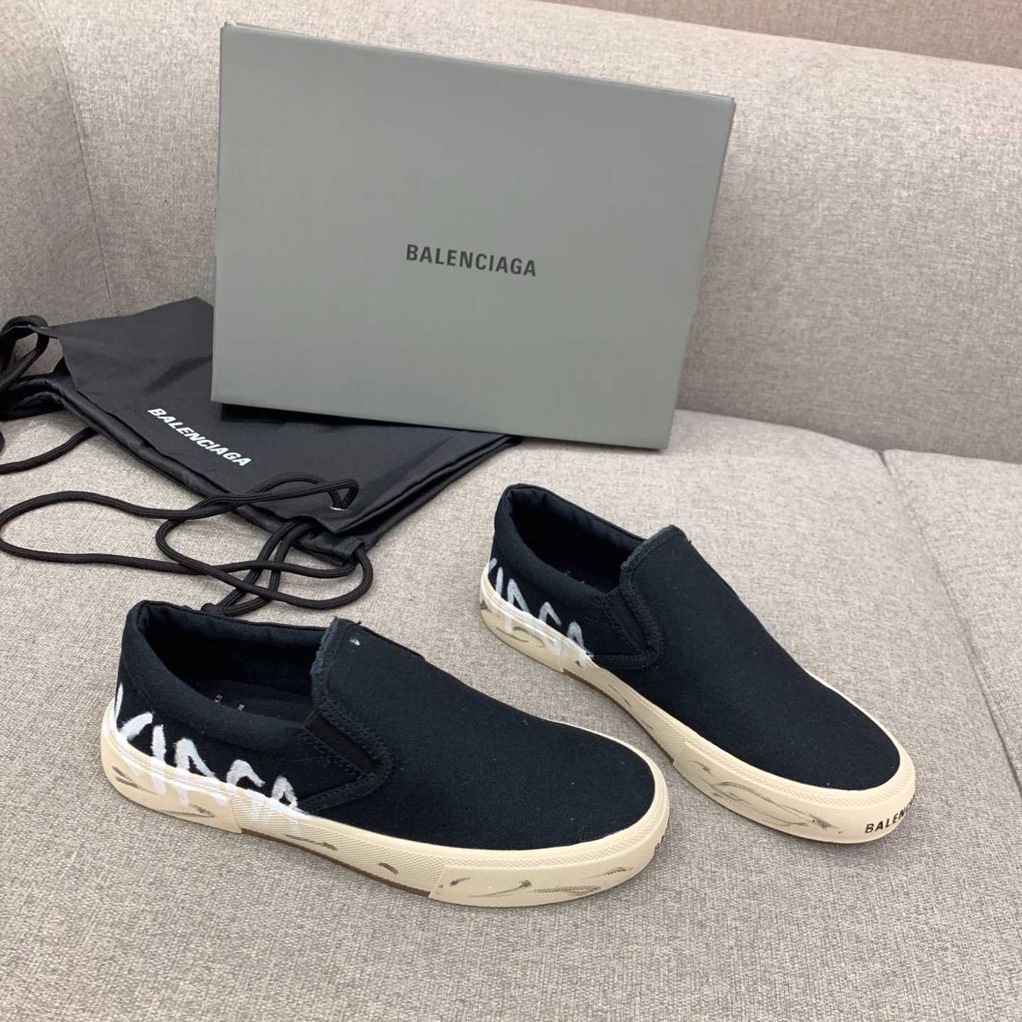 Balenciaga Paris Slip On Graffiti Sneaker In Black - DopestKickz