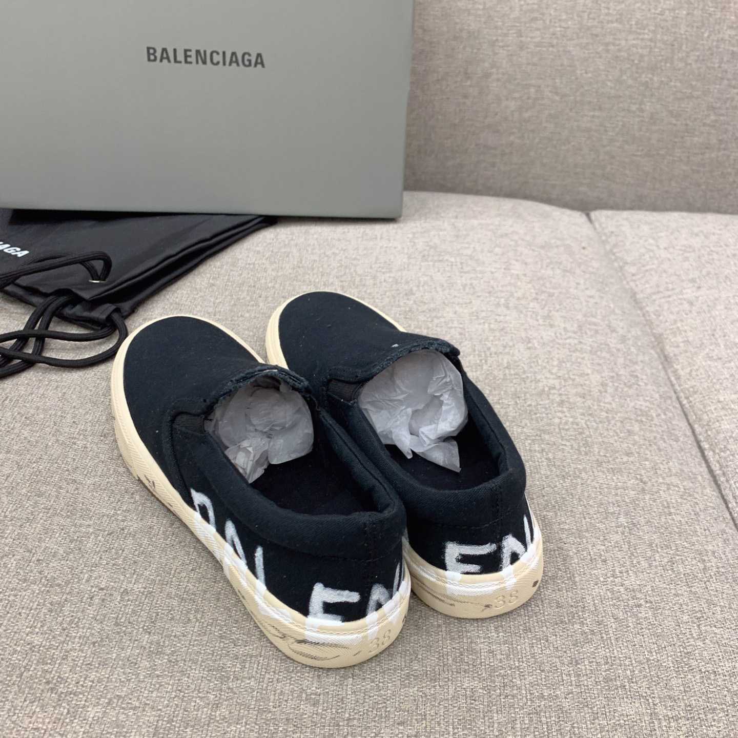 Balenciaga Paris Slip On Graffiti Sneaker In Black - DopestKickz