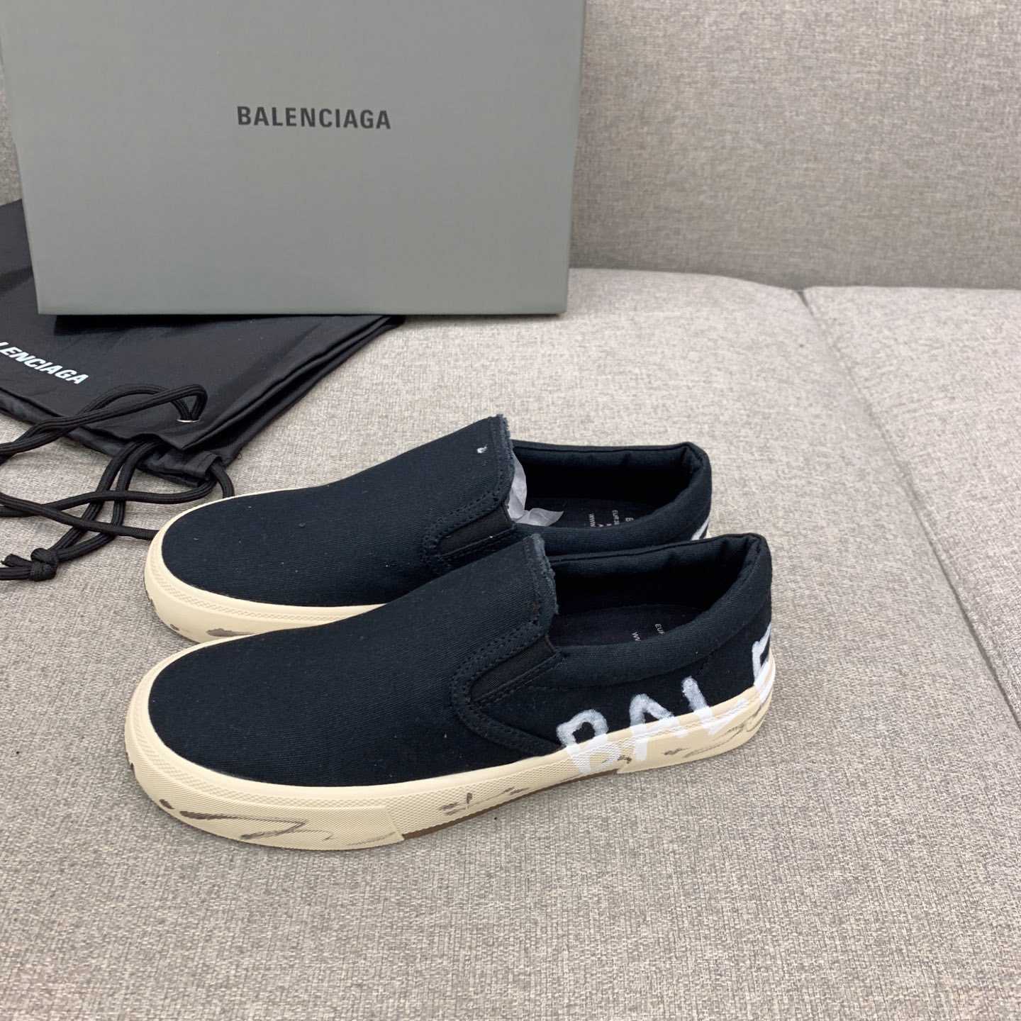 Balenciaga Paris Slip On Graffiti Sneaker In Black - DopestKickz