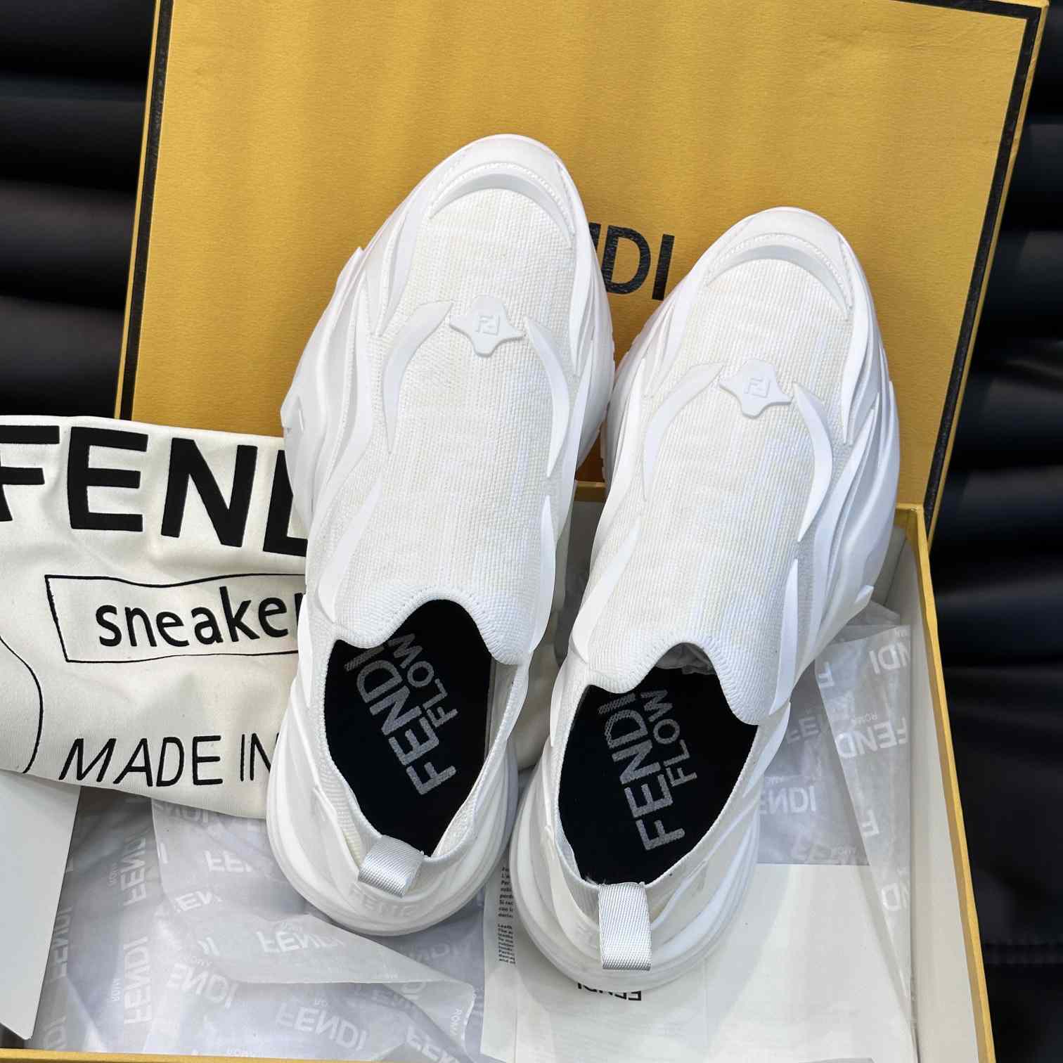 Fendi Flow White Mesh Running Sneakers - DopestKickz