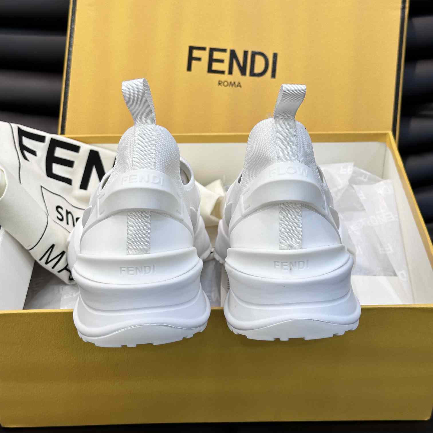 Fendi Flow White Mesh Running Sneakers - DopestKickz