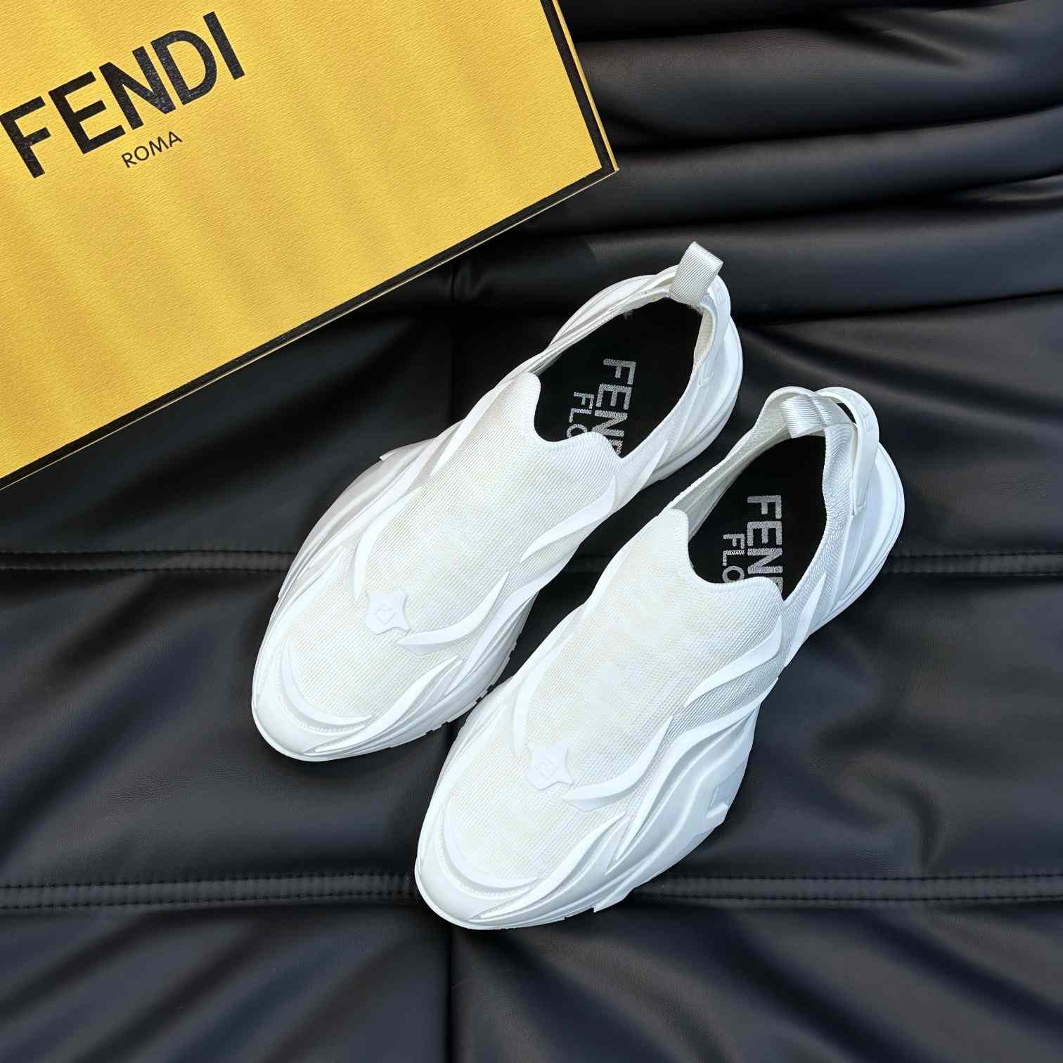 Fendi Flow White Mesh Running Sneakers - DopestKickz