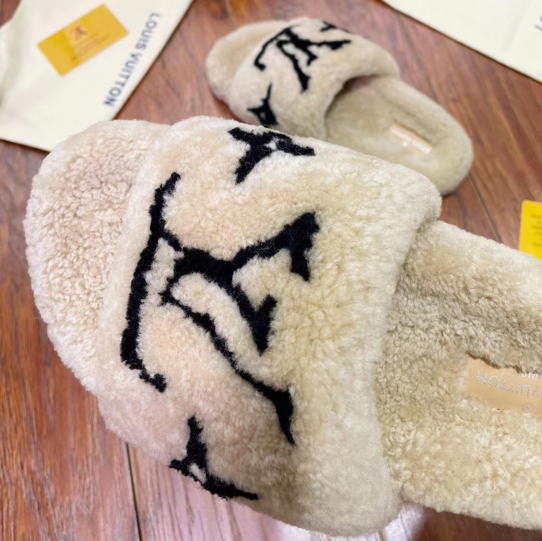Louis Vuitton Shearling Slides - DopestKickz