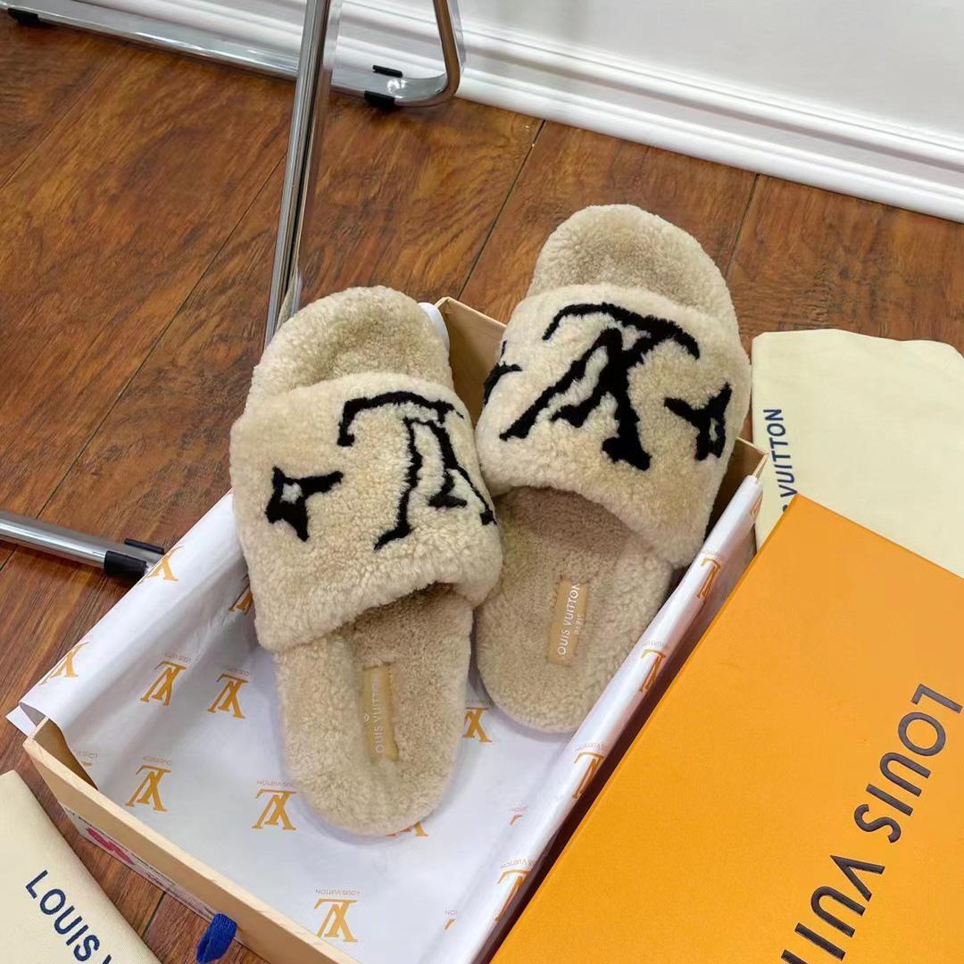 Louis Vuitton Shearling Slides - DopestKickz
