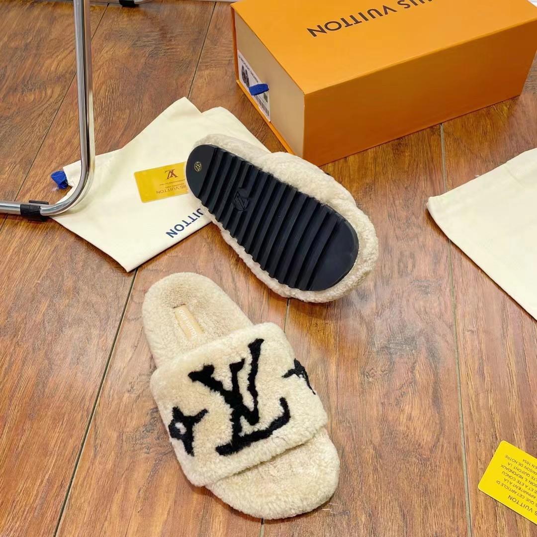 Louis Vuitton Shearling Slides - DopestKickz
