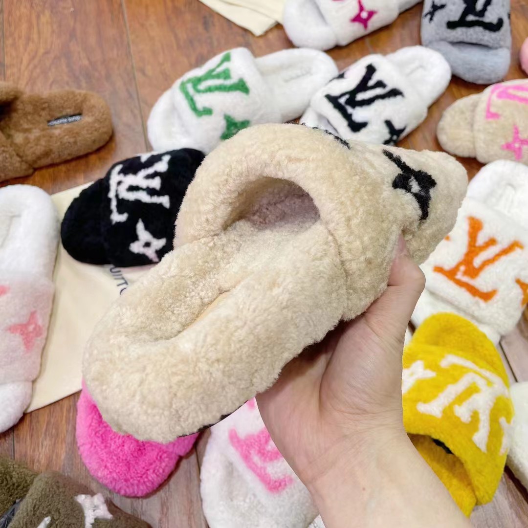Louis Vuitton Shearling Slides - DopestKickz