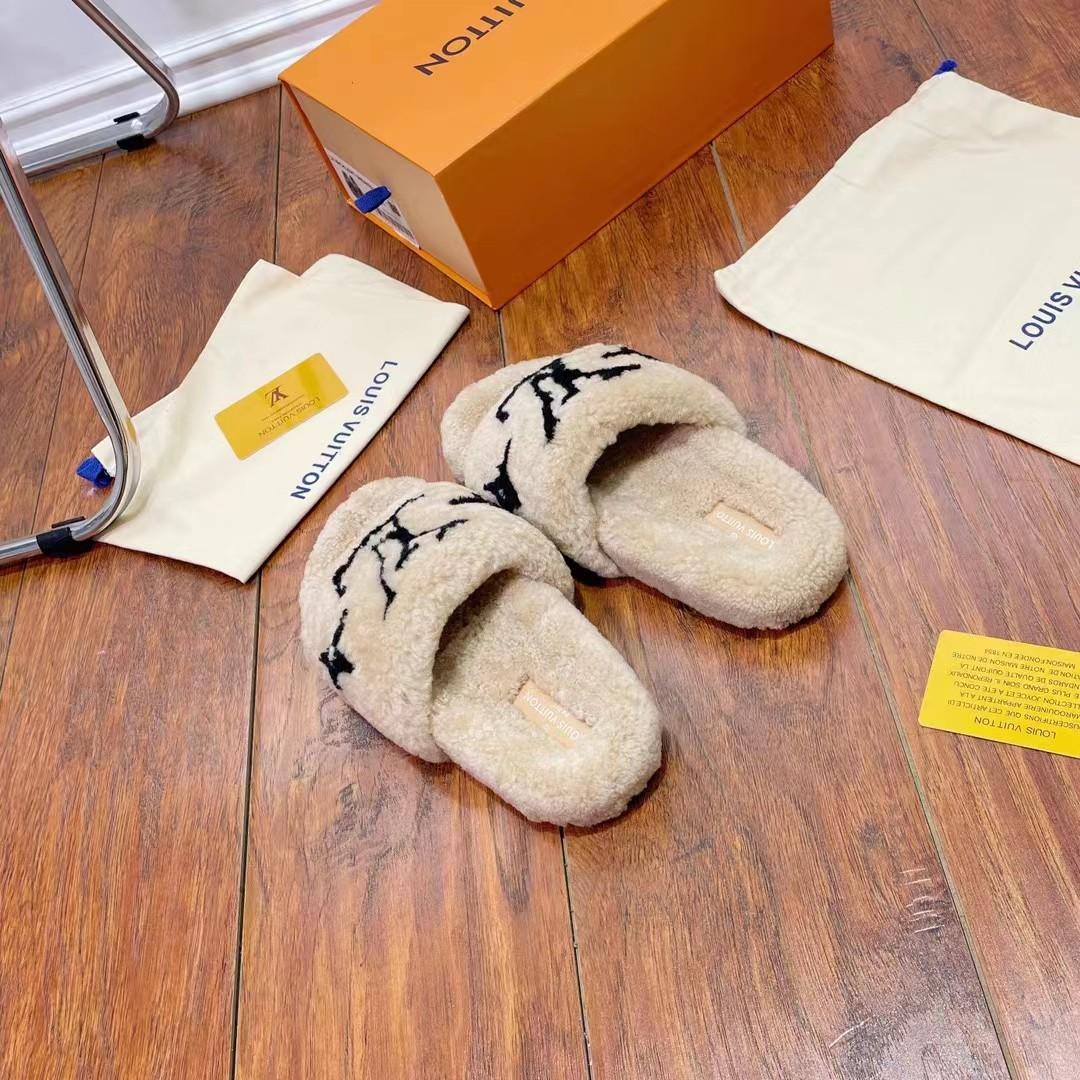 Louis Vuitton Shearling Slides - DopestKickz