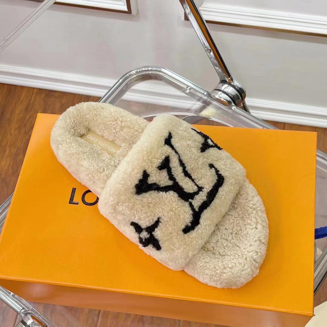 Louis Vuitton Shearling Slides - DopestKickz