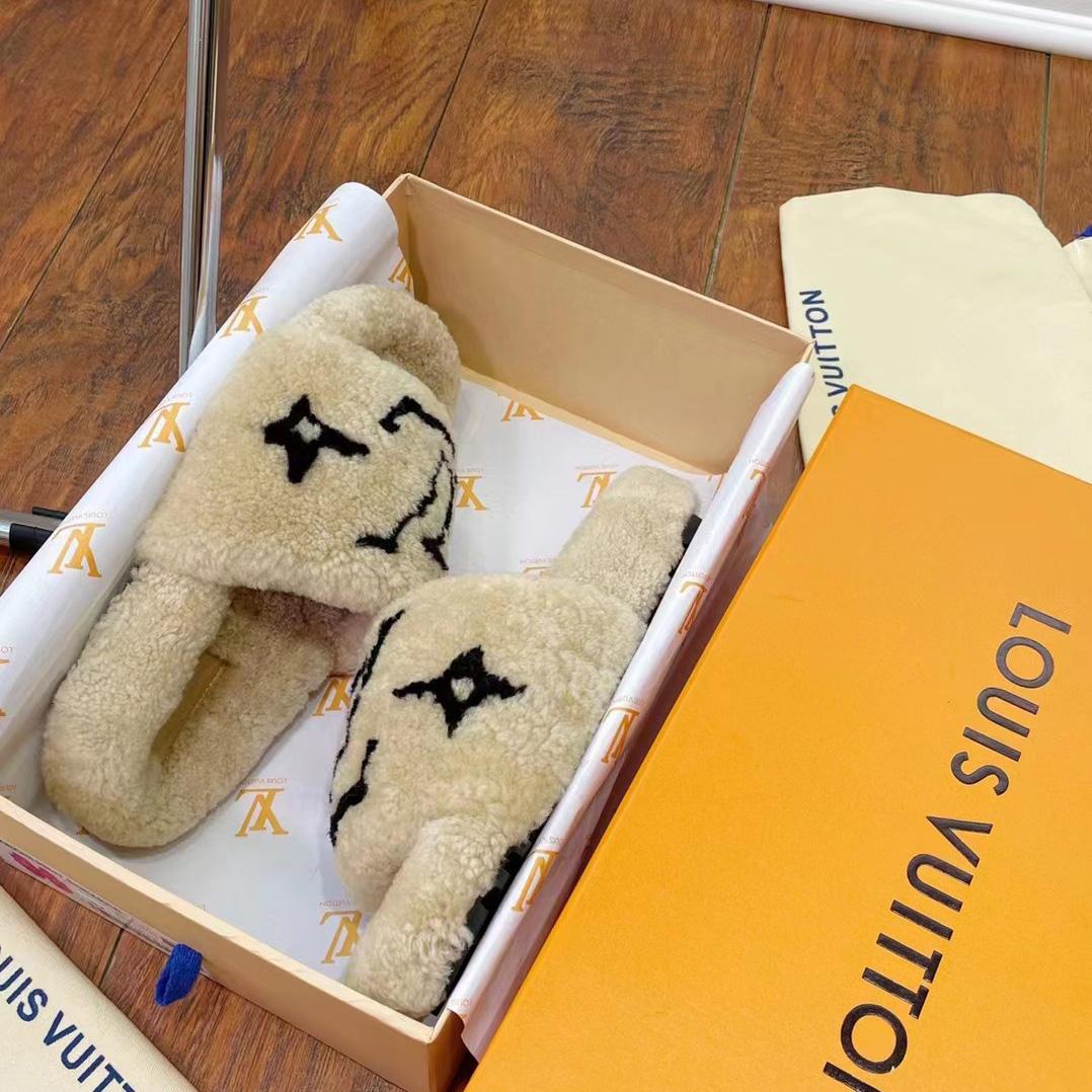Louis Vuitton Shearling Slides - DopestKickz