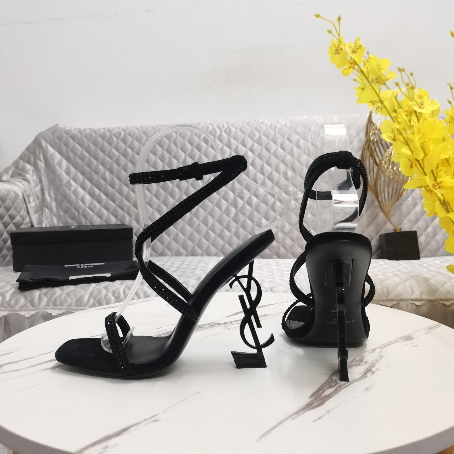 Saint Laurent Opyum Embellished Satin Sandals - DopestKickz