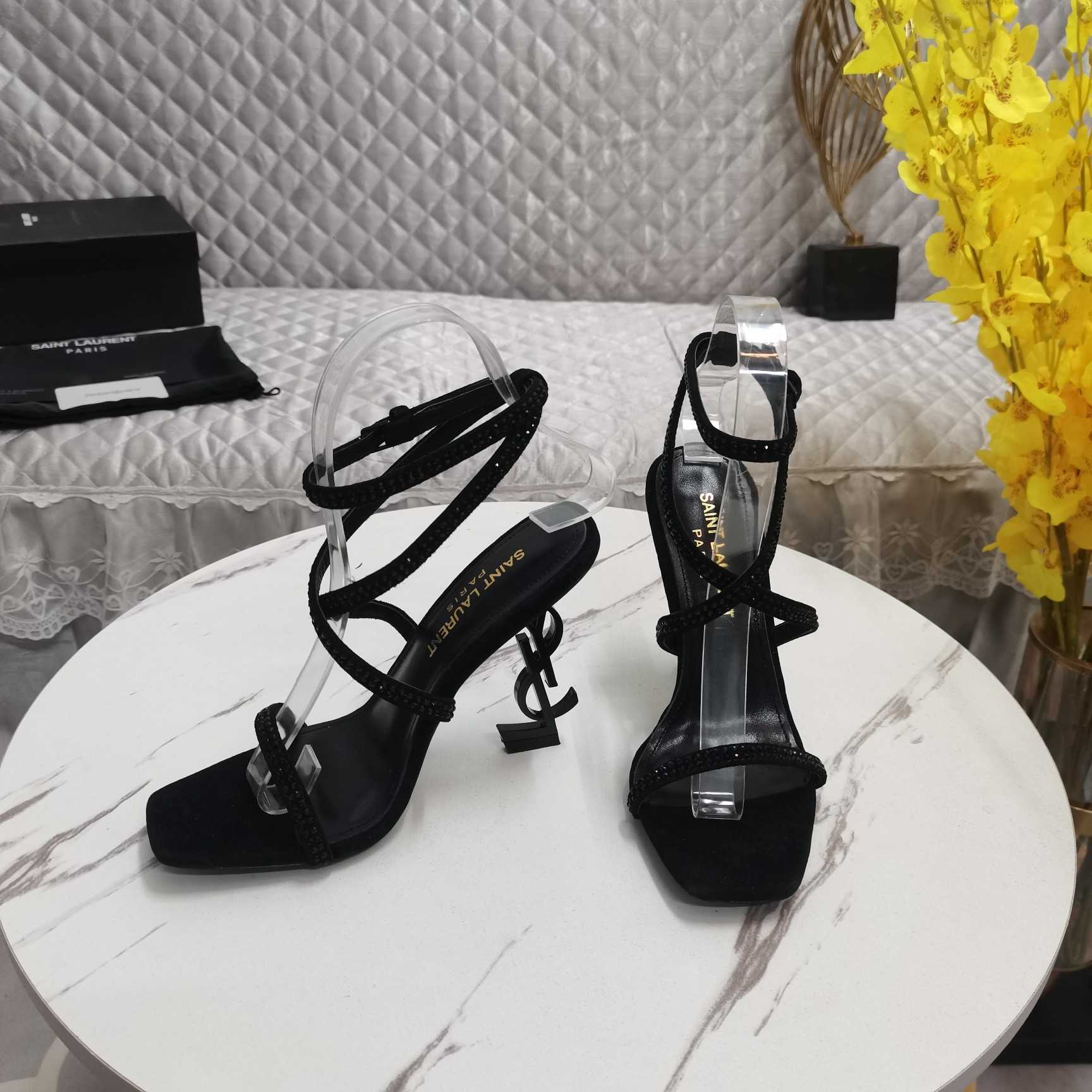 Saint Laurent Opyum Embellished Satin Sandals - DopestKickz