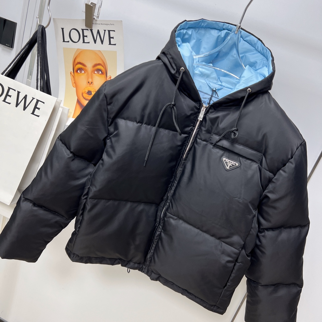 Prada Re-Nylon Gabardine Hooded Down Jacket - DopestKickz