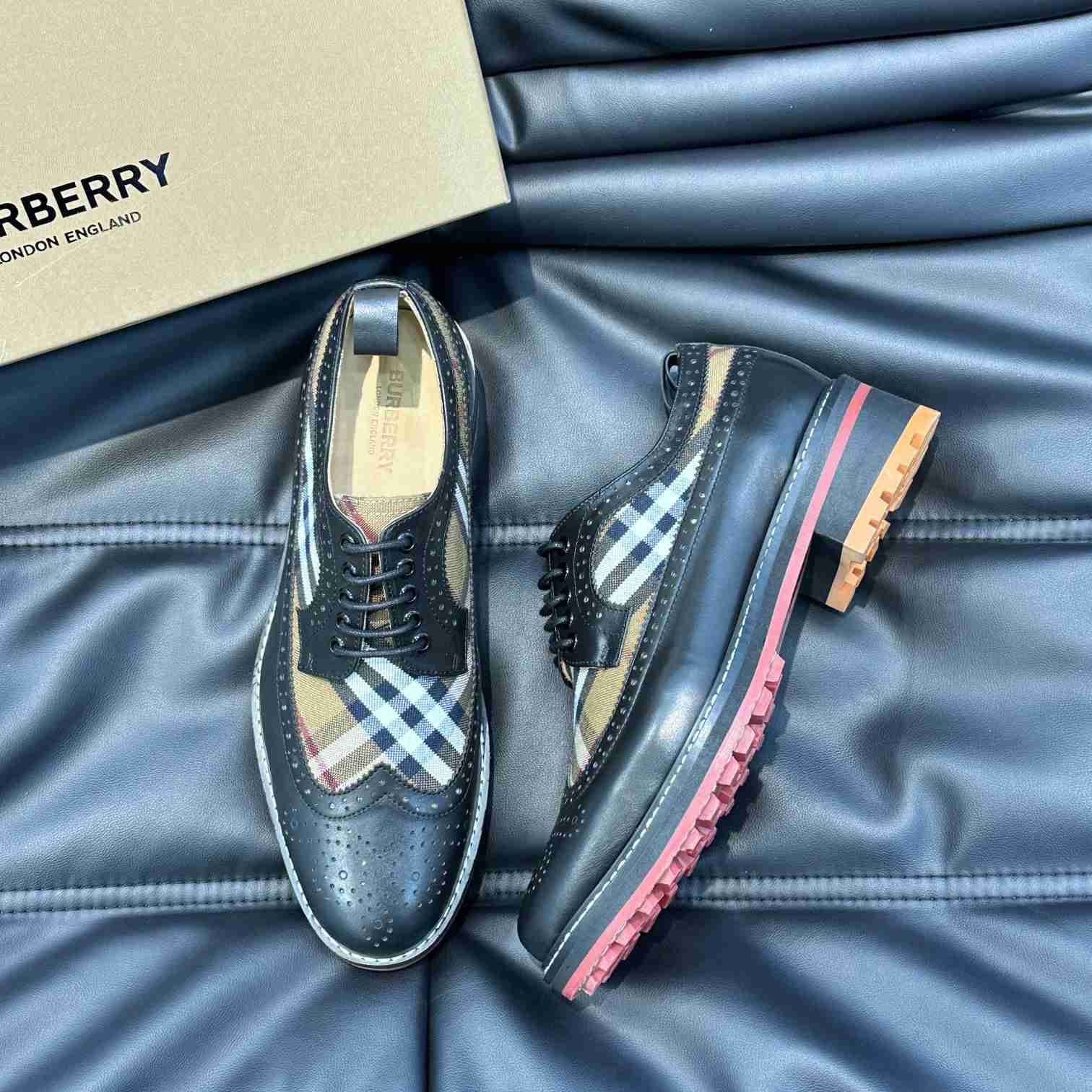 Burberry Vintage Check Paneled Derby Shoes - DopestKickz
