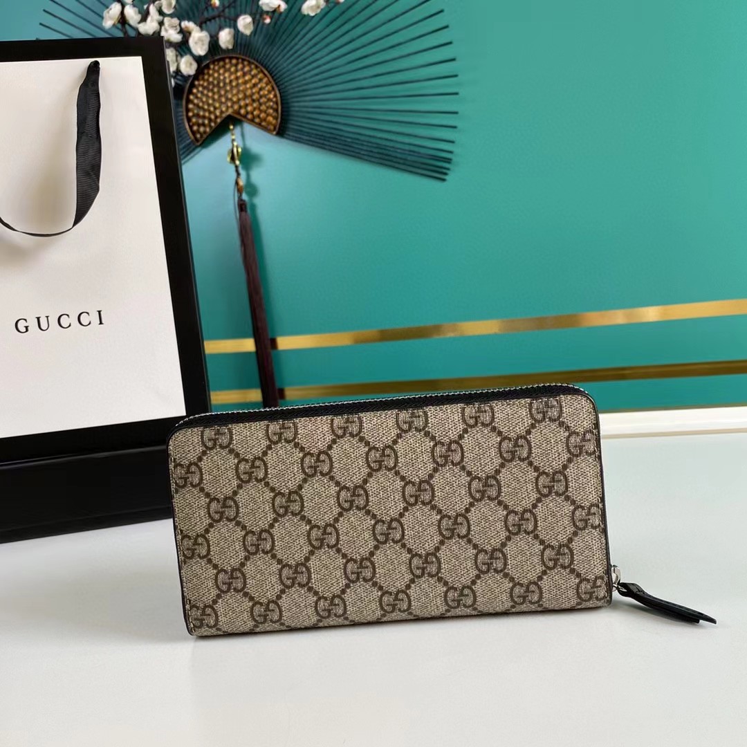 Gucci Bee Print GG Supreme Zip Around Wallet (19*10.5*2.5cm) - DopestKickz