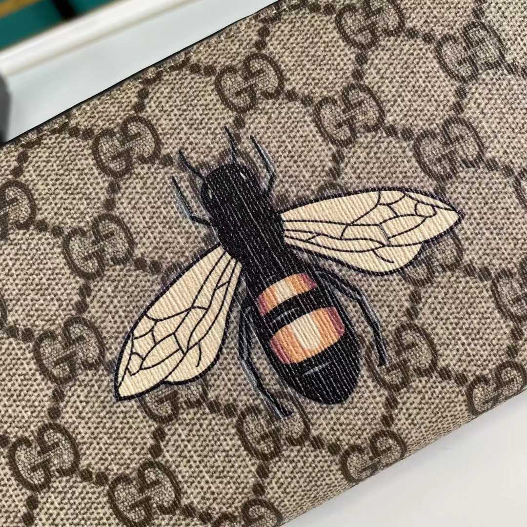 Gucci Bee Print GG Supreme Zip Around Wallet (19*10.5*2.5cm) - DopestKickz