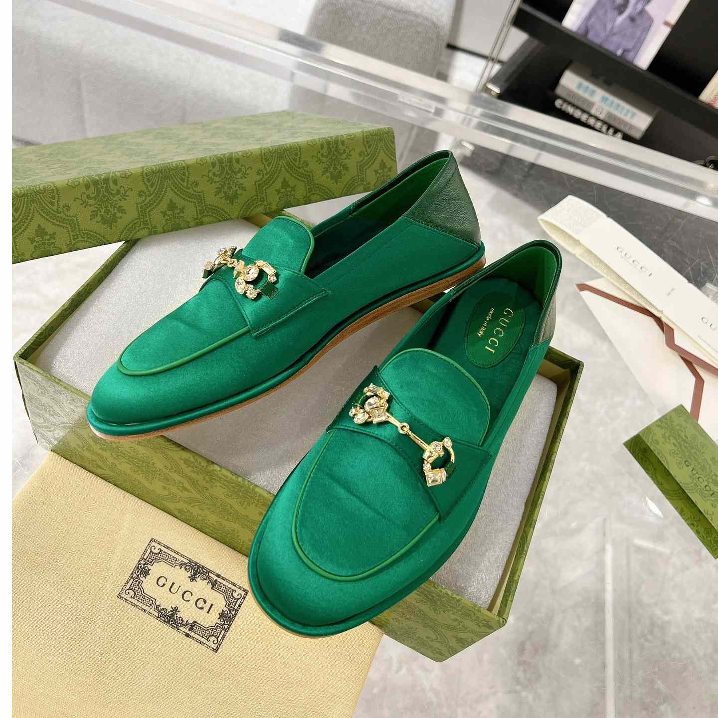 Gucci Women's Horsebit Loafer With Crystals - DopestKickz