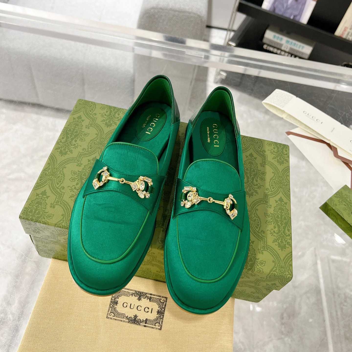 Gucci Women's Horsebit Loafer With Crystals - DopestKickz