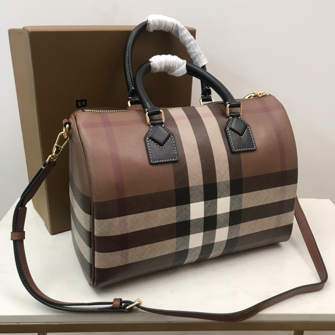 Burberry Medium Check-pattern Leather Bowling Bag (30 x 15 x 21cm) - DopestKickz