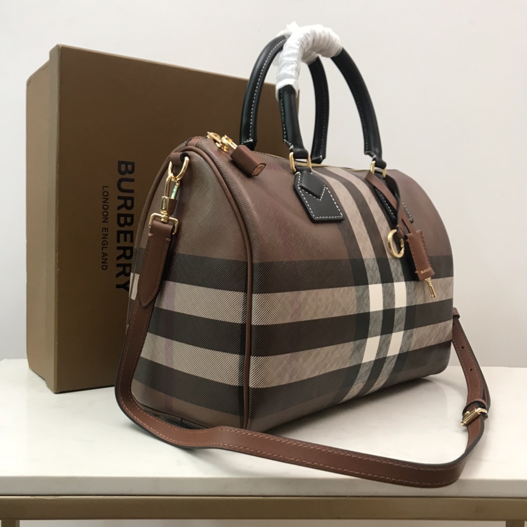 Burberry Medium Check-pattern Leather Bowling Bag (30 x 15 x 21cm) - DopestKickz