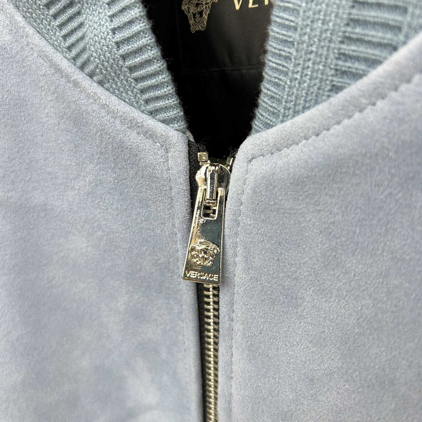 Versace Seashell Baroque Logo Suede Jacket - DopestKickz